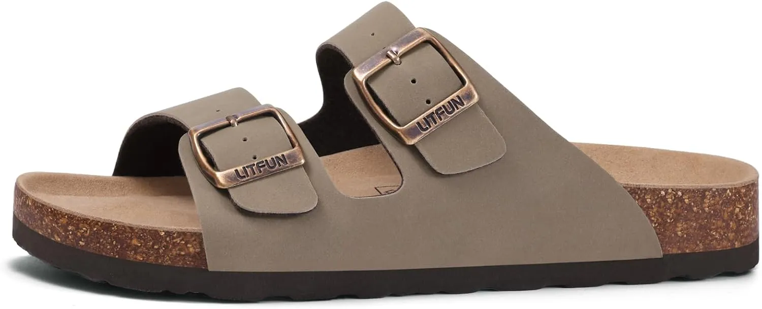 Litfun Women's Cork Footbed Sandal Summer Slip On Slide Sandals with Adjustable Buckle