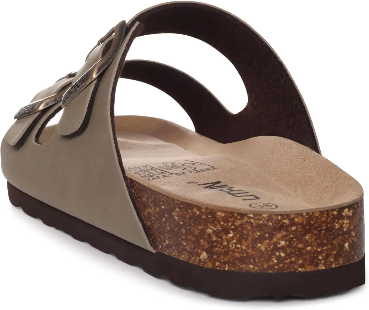 Litfun Women's Cork Footbed Sandal Summer Slip On Slide Sandals with Adjustable Buckle