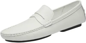Loafers Shoes for Men Genuine Leather Round Toe Stitching Details Comfortable Anti-Slip Lightweight Casual Party Slip-ons
