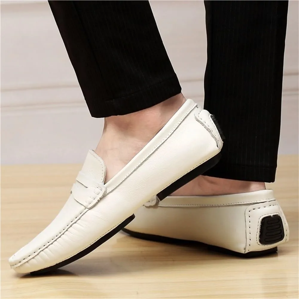 Loafers Shoes for Men Genuine Leather Round Toe Stitching Details Comfortable Anti-Slip Lightweight Casual Party Slip-ons