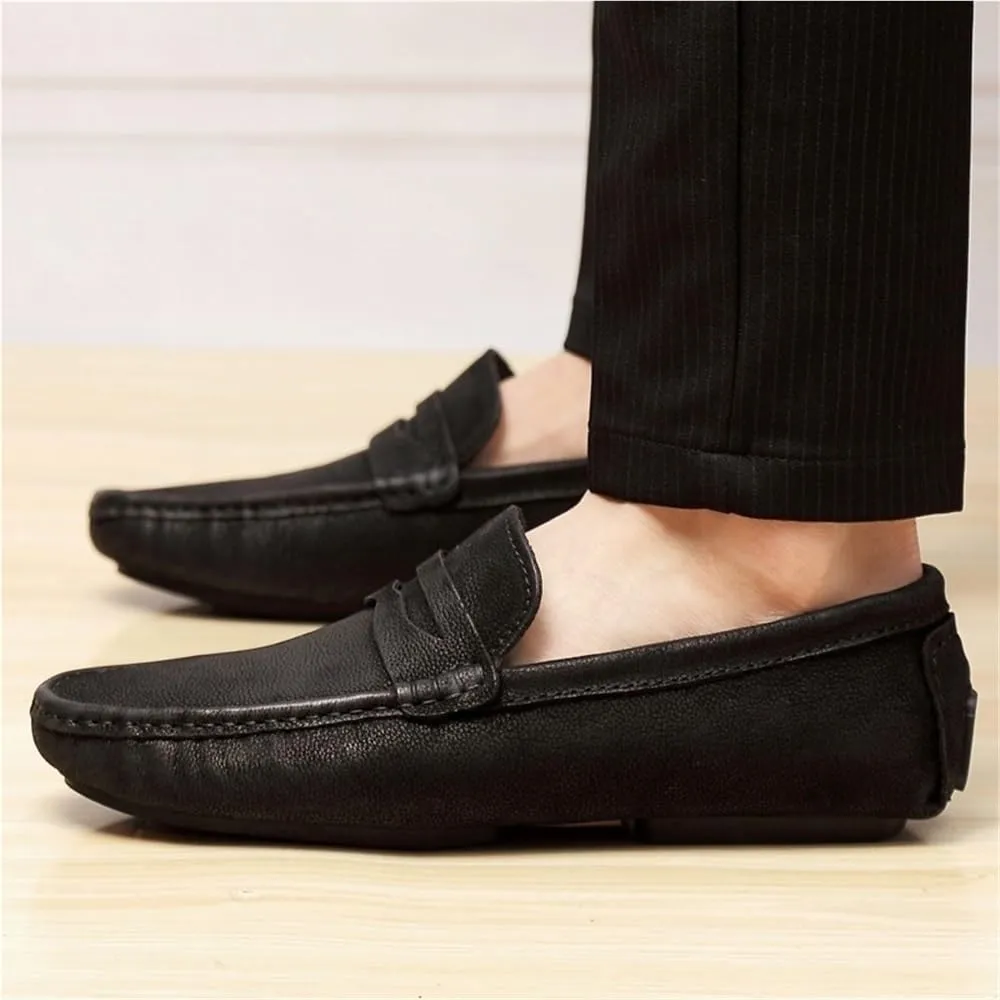 Loafers Shoes for Men Genuine Leather Round Toe Stitching Details Comfortable Anti-Slip Lightweight Casual Party Slip-ons