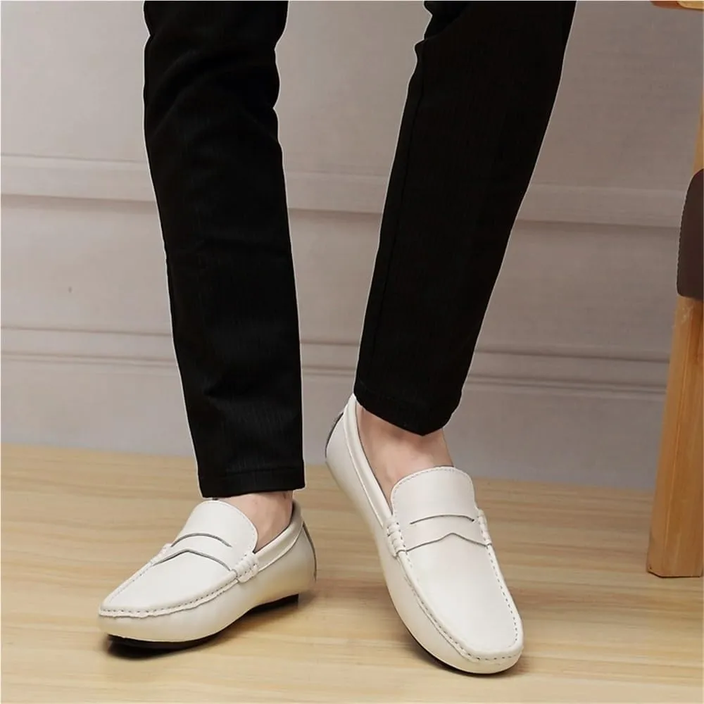 Loafers Shoes for Men Genuine Leather Round Toe Stitching Details Comfortable Anti-Slip Lightweight Casual Party Slip-ons