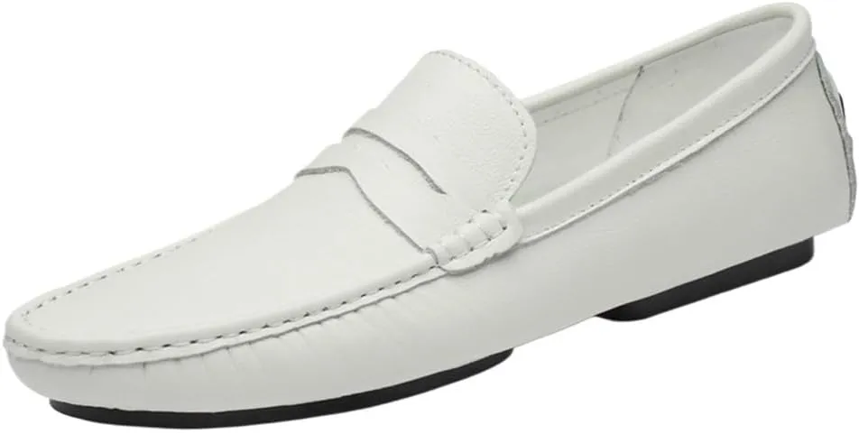 Loafers Shoes for Men Genuine Leather Round Toe Stitching Details Comfortable Anti-Slip Lightweight Casual Party Slip-ons