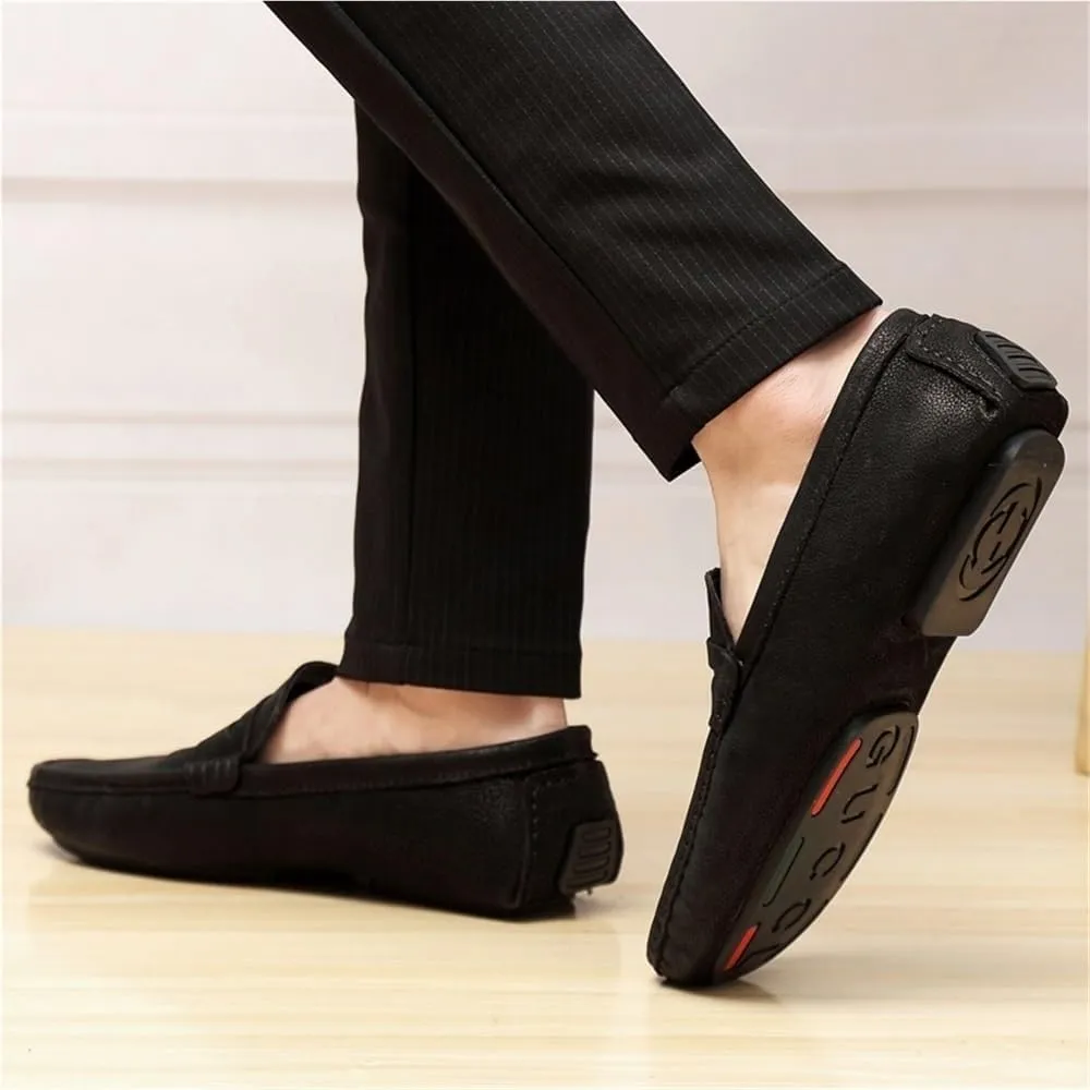 Loafers Shoes for Men Genuine Leather Round Toe Stitching Details Comfortable Anti-Slip Lightweight Casual Party Slip-ons