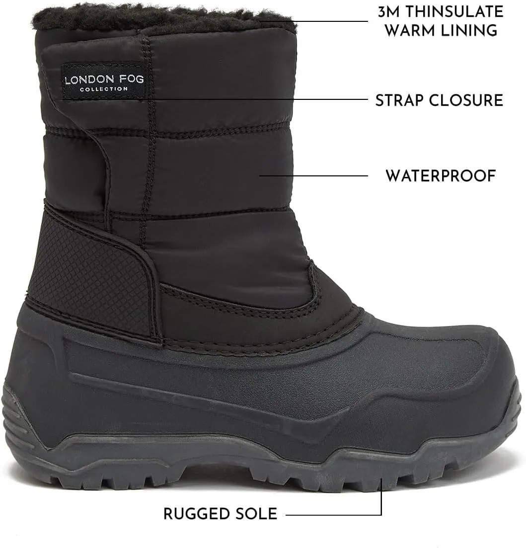 LONDON FOG Jett Waterproof Unisex Kids Snow Boot, Insulated Fleece Lined, Size 5 Toddler to 6 Big Kid, Black, Navy Blue, Grey