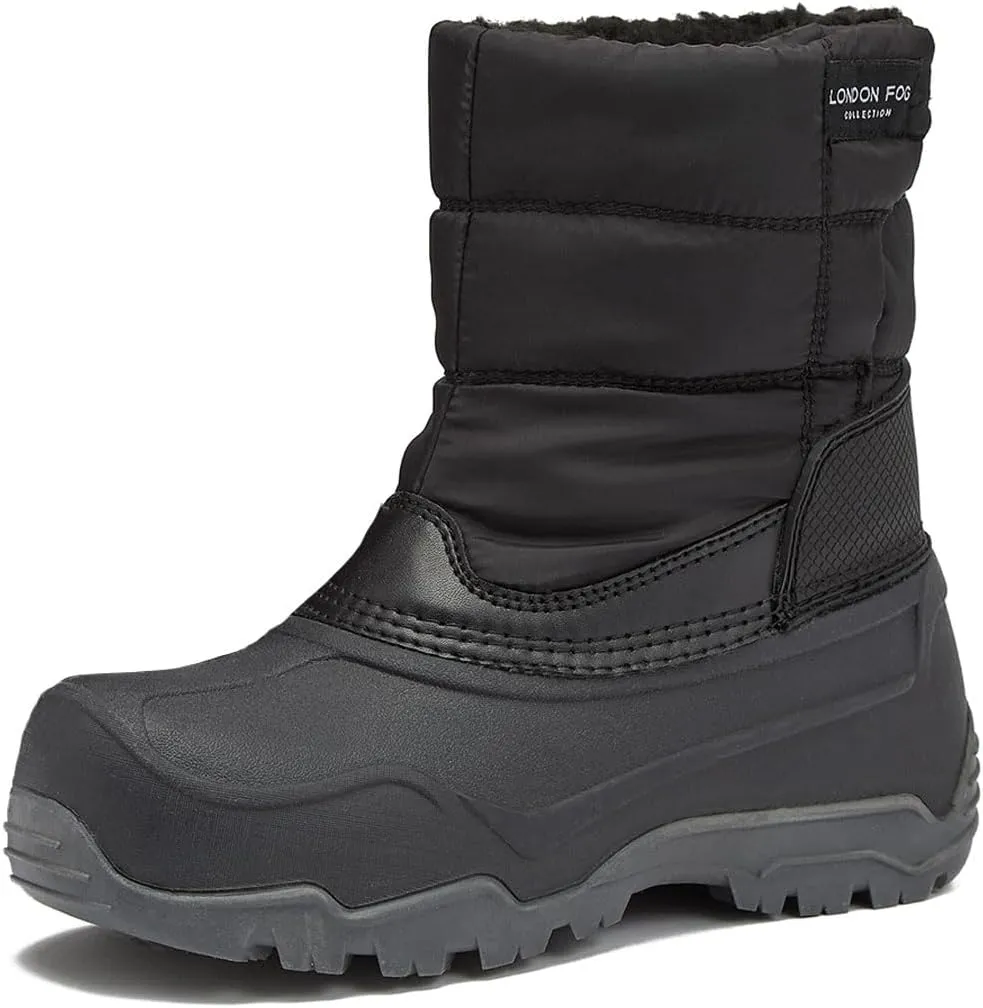 LONDON FOG Jett Waterproof Unisex Kids Snow Boot, Insulated Fleece Lined, Size 5 Toddler to 6 Big Kid, Black, Navy Blue, Grey