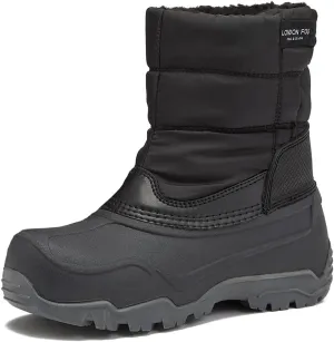 LONDON FOG Jett Waterproof Unisex Kids Snow Boot, Insulated Fleece Lined, Size 5 Toddler to 6 Big Kid, Black, Navy Blue, Grey