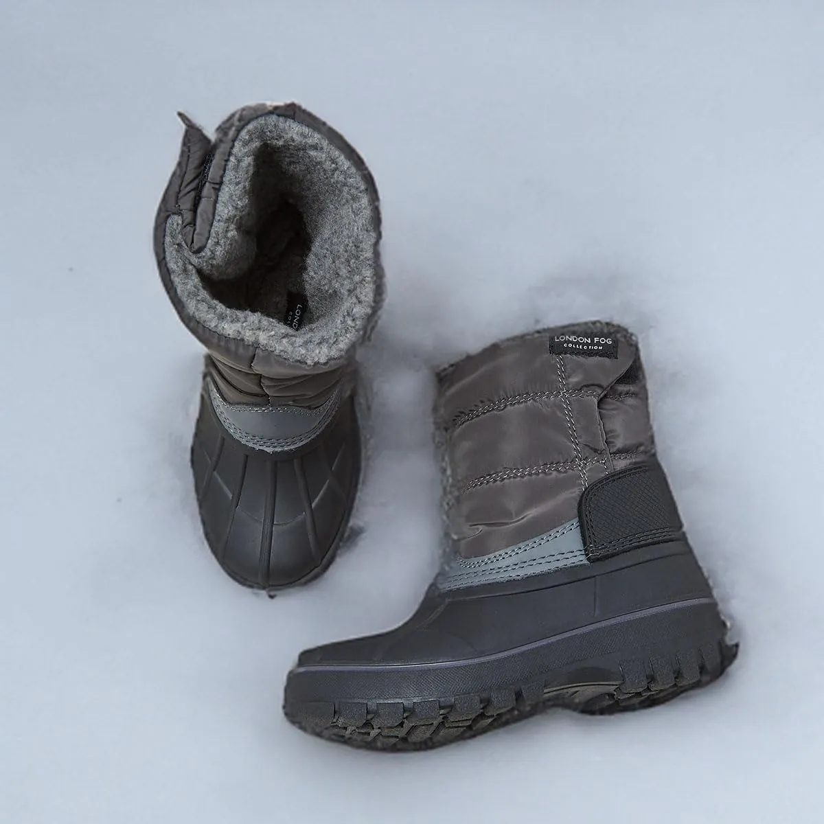 LONDON FOG Jett Waterproof Unisex Kids Snow Boot, Insulated Fleece Lined, Size 5 Toddler to 6 Big Kid, Black, Navy Blue, Grey