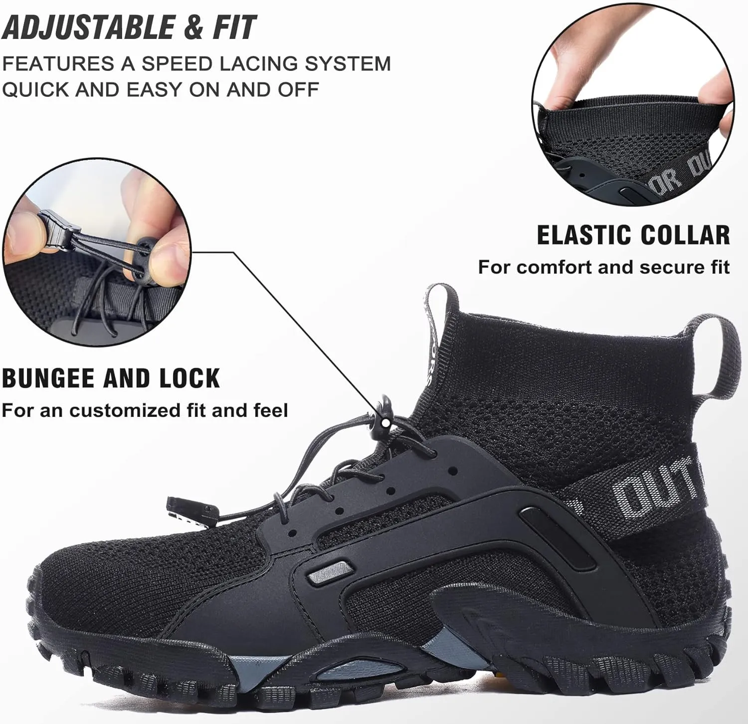 LOUECHY Men's Hiking Shoes Slip-On Walking Shoes Breathable Sock Sneakers