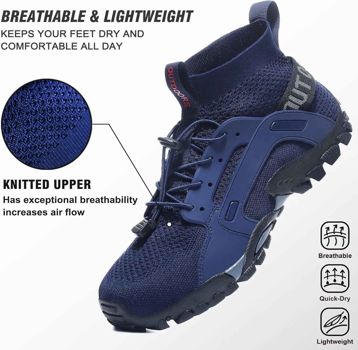 LOUECHY Men's Hiking Shoes Slip-On Walking Shoes Breathable Sock Sneakers