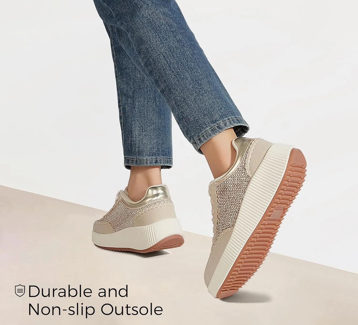 LUCKY STEP Women's Platform Sneakers Retro Braided Fashion Casual Chunky Shoes Breathable Durable Non Slip Walking Footwear
