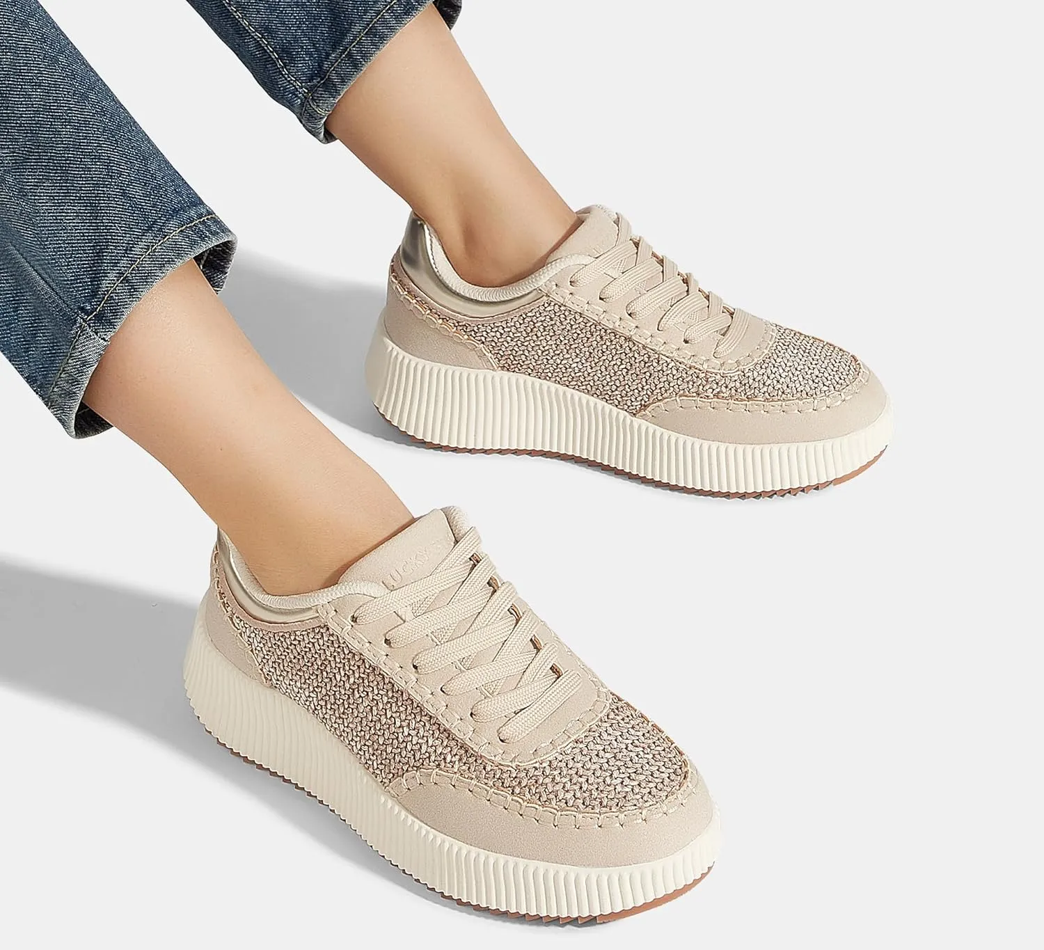 LUCKY STEP Women's Platform Sneakers Retro Braided Fashion Casual Chunky Shoes Breathable Durable Non Slip Walking Footwear