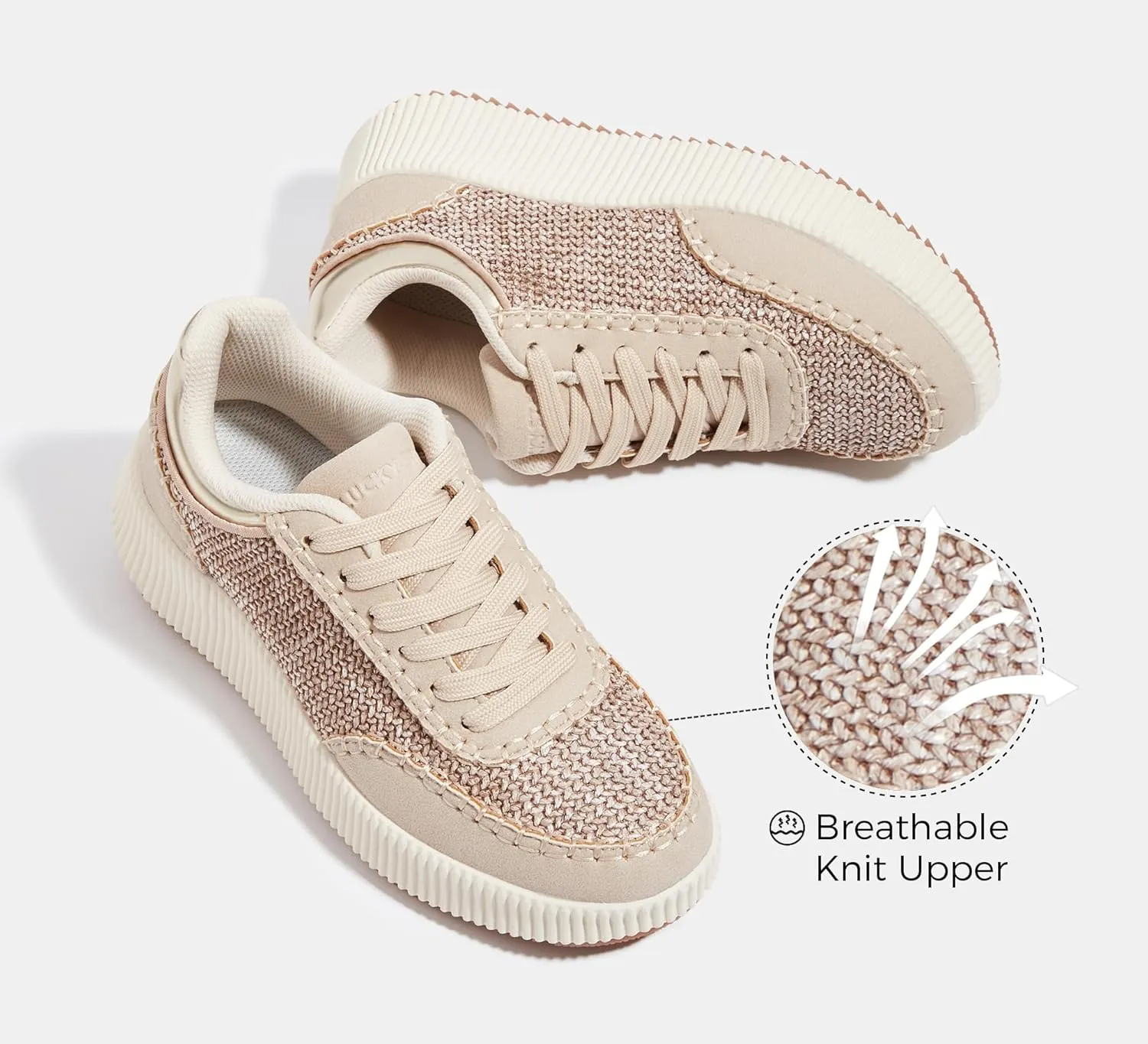 LUCKY STEP Women's Platform Sneakers Retro Braided Fashion Casual Chunky Shoes Breathable Durable Non Slip Walking Footwear