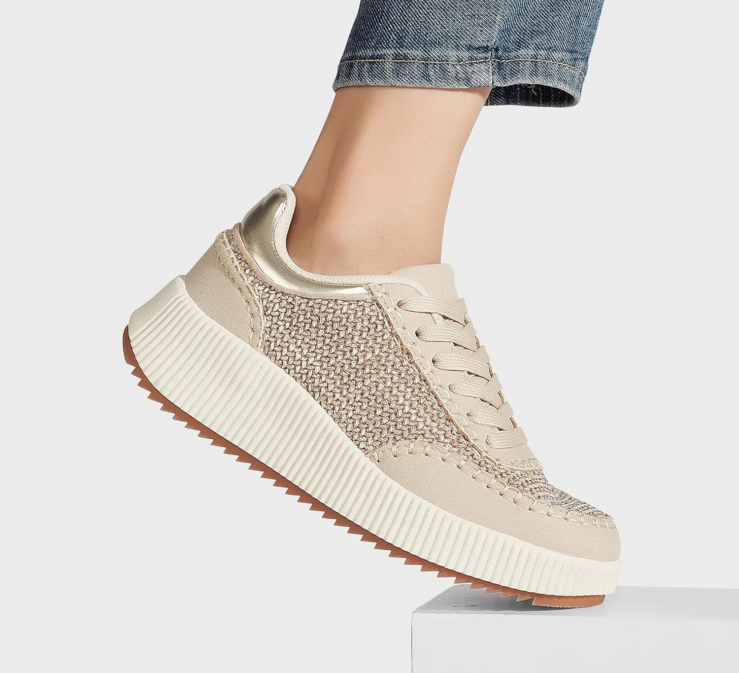 LUCKY STEP Women's Platform Sneakers Retro Braided Fashion Casual Chunky Shoes Breathable Durable Non Slip Walking Footwear
