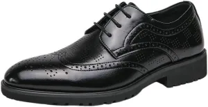 Luxury Men Oxford Shoes, Lace Up Pointed Casual Dress Shoes, Office Leather Shoes for Men, Vintage British All-Match Breathable Loafers Shoes, Height Increase Brogue