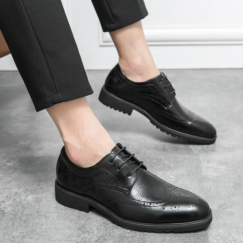 Luxury Men Oxford Shoes, Lace Up Pointed Casual Dress Shoes, Office Leather Shoes for Men, Vintage British All-Match Breathable Loafers Shoes, Height Increase Brogue