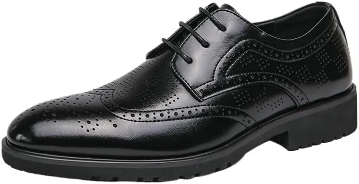 Luxury Men Oxford Shoes, Lace Up Pointed Casual Dress Shoes, Office Leather Shoes for Men, Vintage British All-Match Breathable Loafers Shoes, Height Increase Brogue