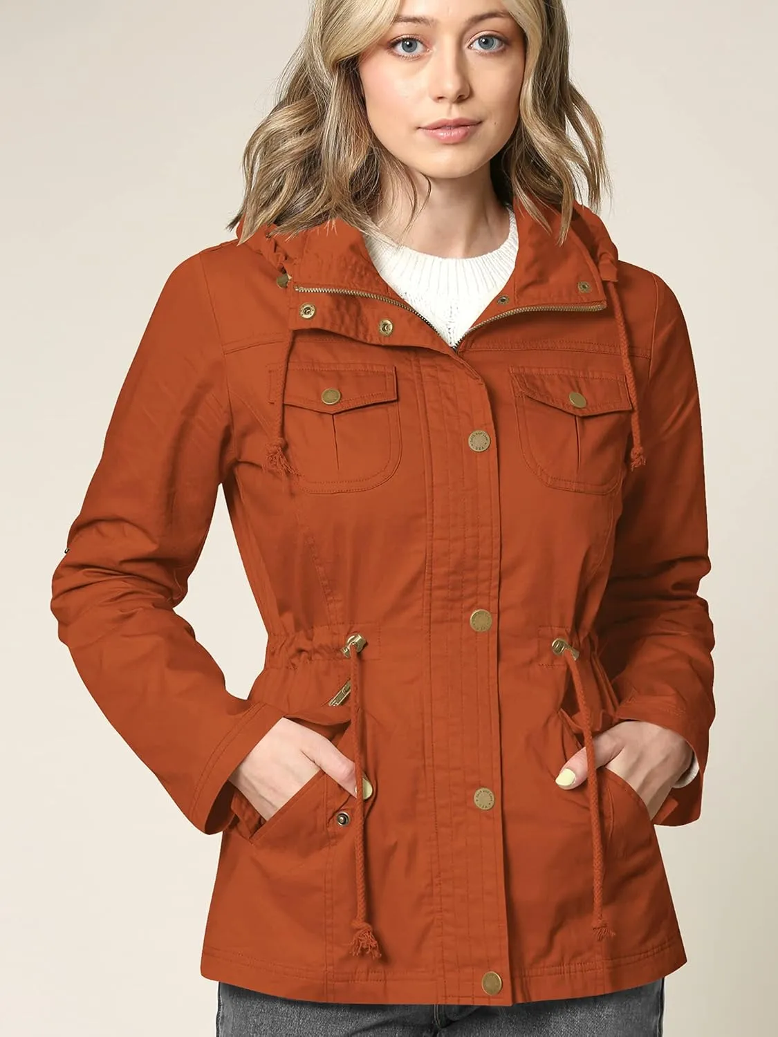Made By Johnny Women's Casual Military Anorak Jacket Safari Utility - Lightweight Detachable Hoodie