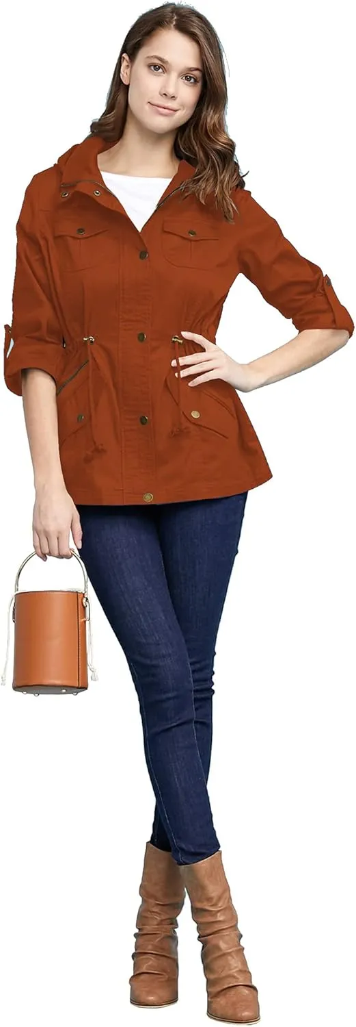 Made By Johnny Women's Casual Military Anorak Jacket Safari Utility - Lightweight Detachable Hoodie