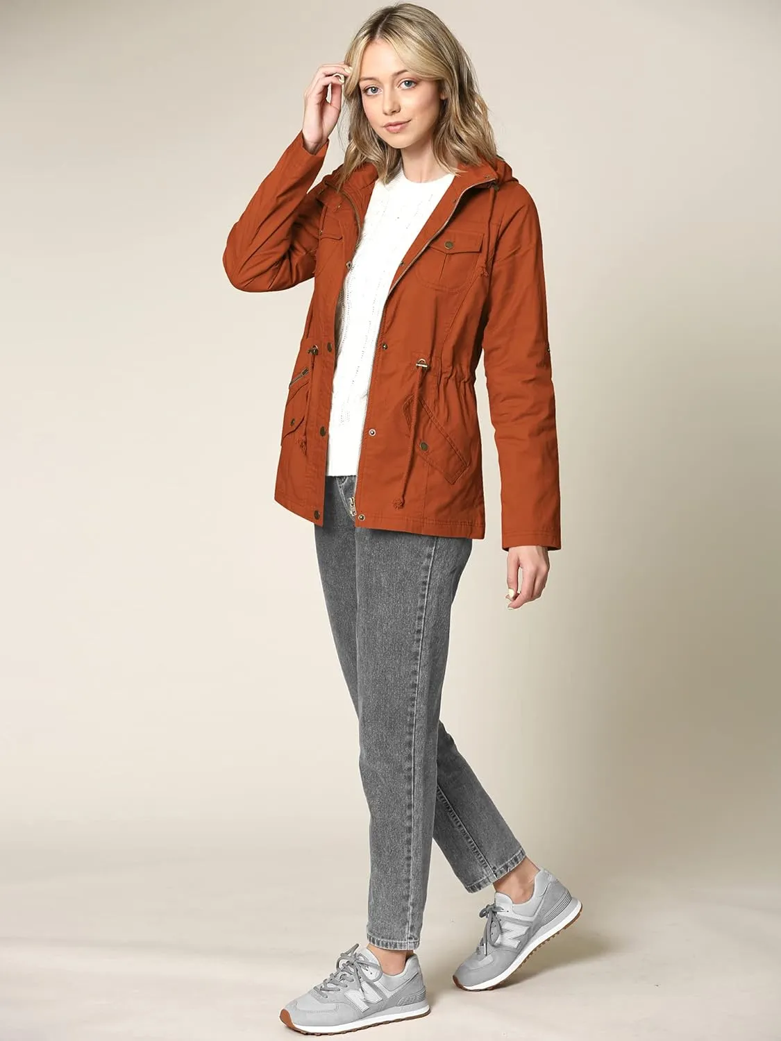 Made By Johnny Women's Casual Military Anorak Jacket Safari Utility - Lightweight Detachable Hoodie