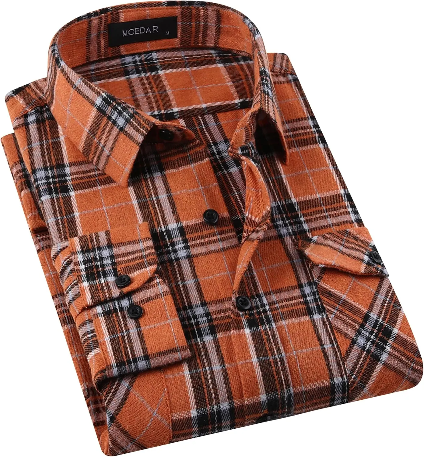 MCEDAR Men’s Plaid Flannel Shirts-Long Sleeve Casual Button Down Slim Fit Outfit for Camp Hanging Out or Work