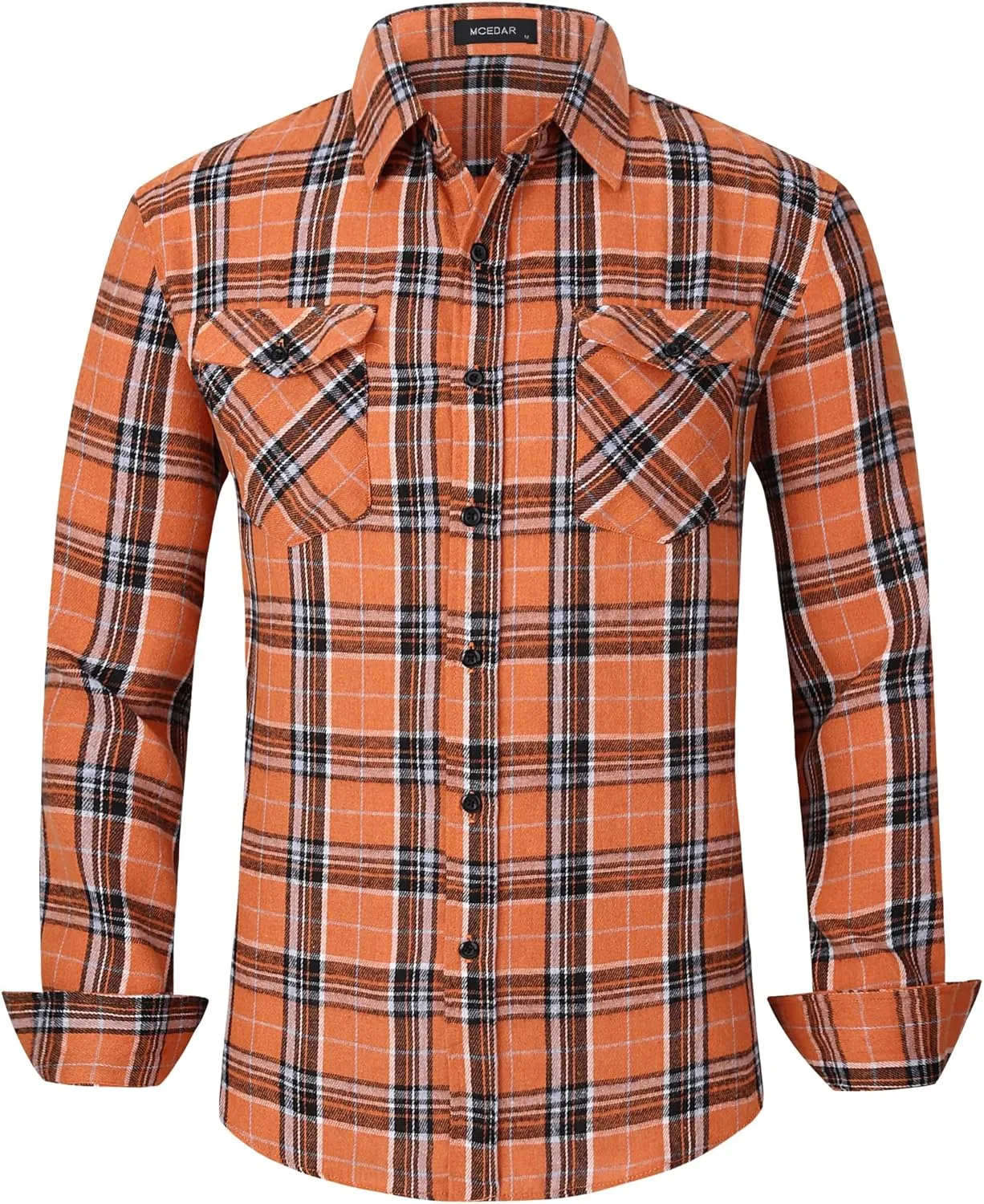 MCEDAR Men’s Plaid Flannel Shirts-Long Sleeve Casual Button Down Slim Fit Outfit for Camp Hanging Out or Work