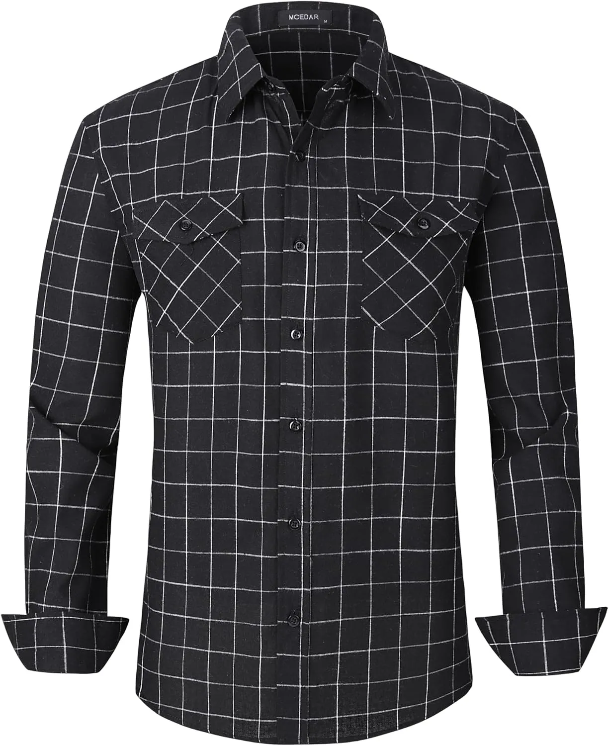 MCEDAR Men’s Plaid Flannel Shirts-Long Sleeve Casual Button Down Slim Fit Outfit for Camp Hanging Out or Work