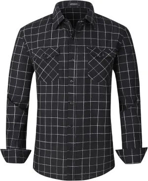 MCEDAR Men’s Plaid Flannel Shirts-Long Sleeve Casual Button Down Slim Fit Outfit for Camp Hanging Out or Work