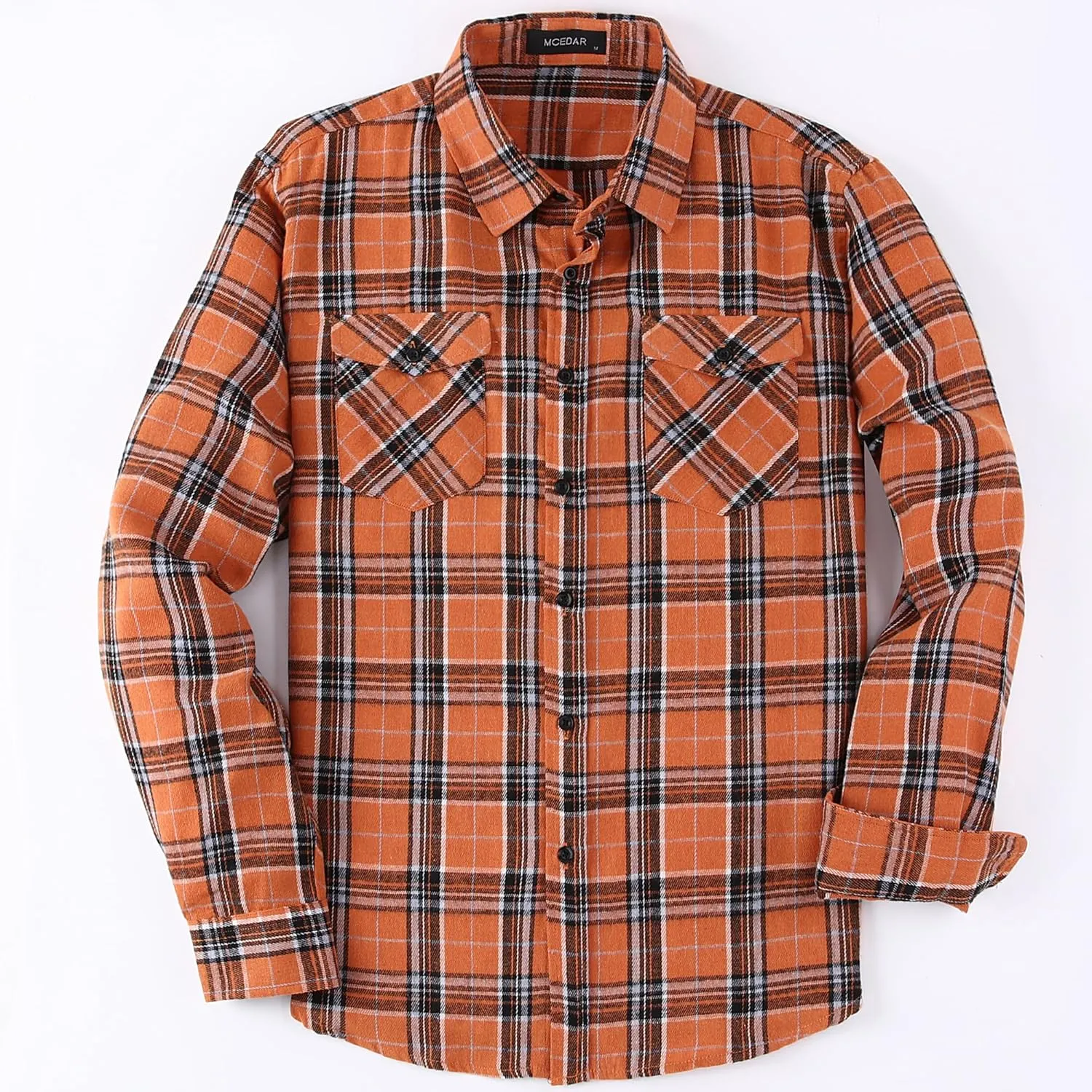MCEDAR Men’s Plaid Flannel Shirts-Long Sleeve Casual Button Down Slim Fit Outfit for Camp Hanging Out or Work