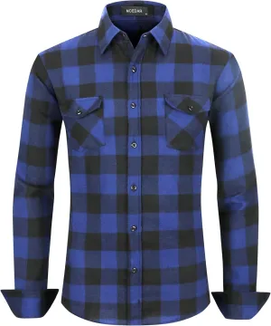 MCEDAR Men’s Plaid Flannel Shirts-Long Sleeve Casual Button Down Slim Fit Outfit for Camp Hanging Out or Work