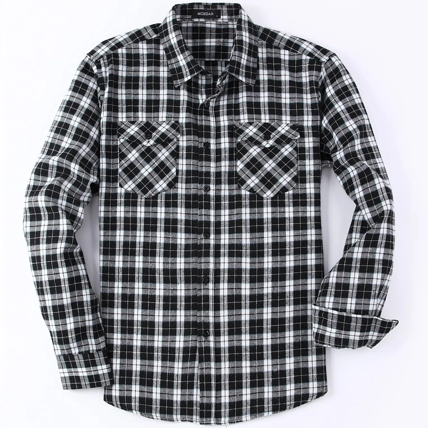 MCEDAR Men’s Plaid Flannel Shirts-Long Sleeve Casual Button Down Slim Fit Outfit for Camp Hanging Out or Work