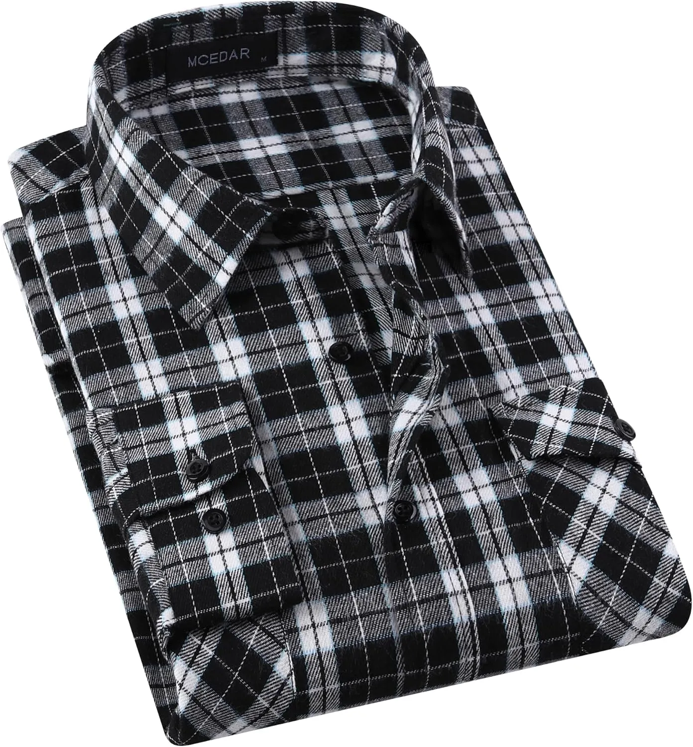 MCEDAR Men’s Plaid Flannel Shirts-Long Sleeve Casual Button Down Slim Fit Outfit for Camp Hanging Out or Work
