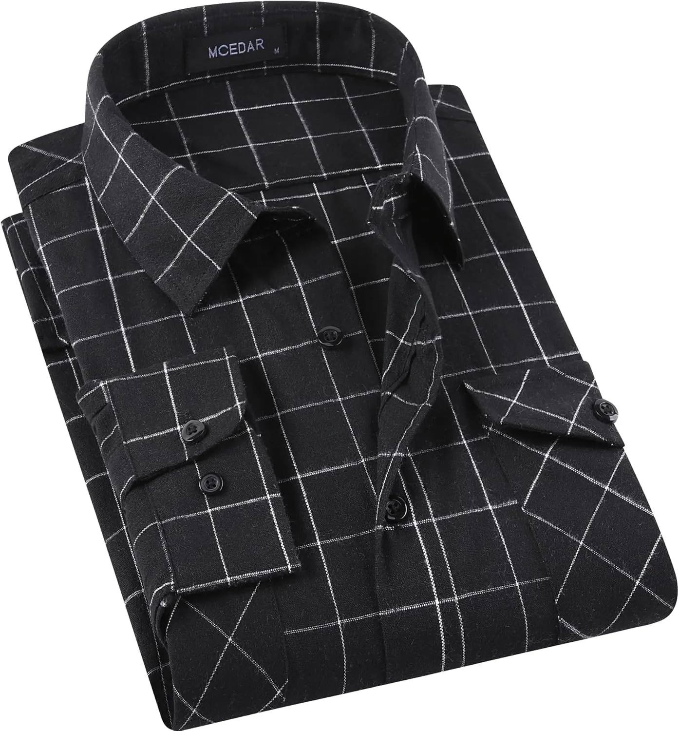 MCEDAR Men’s Plaid Flannel Shirts-Long Sleeve Casual Button Down Slim Fit Outfit for Camp Hanging Out or Work