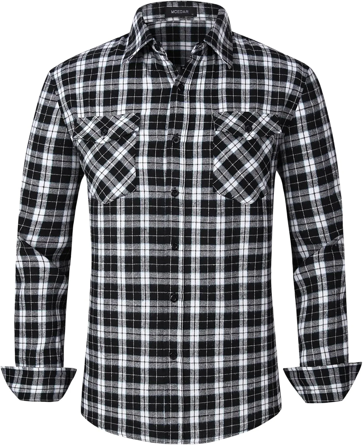 MCEDAR Men’s Plaid Flannel Shirts-Long Sleeve Casual Button Down Slim Fit Outfit for Camp Hanging Out or Work