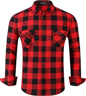 MCEDAR Men’s Plaid Flannel Shirts-Long Sleeve Casual Button Down Slim Fit Outfit for Camp Hanging Out or Work