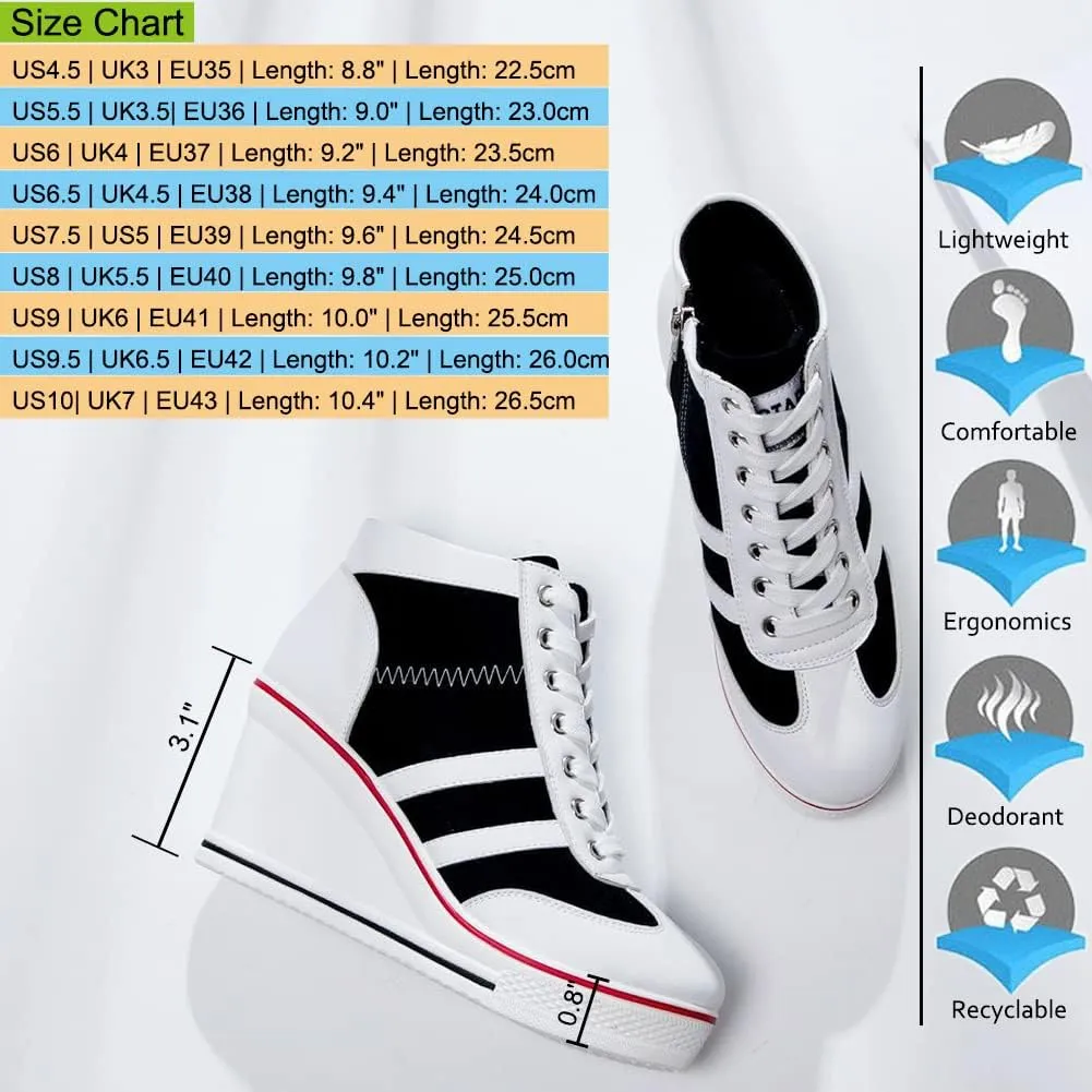 Mei MACLEOD Women Wedge Sneakers Platform Wedge High Heel Sneakers Ankle Booties Casual Canvas Shoes