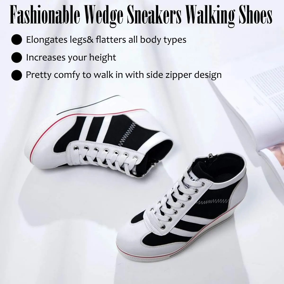 Mei MACLEOD Women Wedge Sneakers Platform Wedge High Heel Sneakers Ankle Booties Casual Canvas Shoes