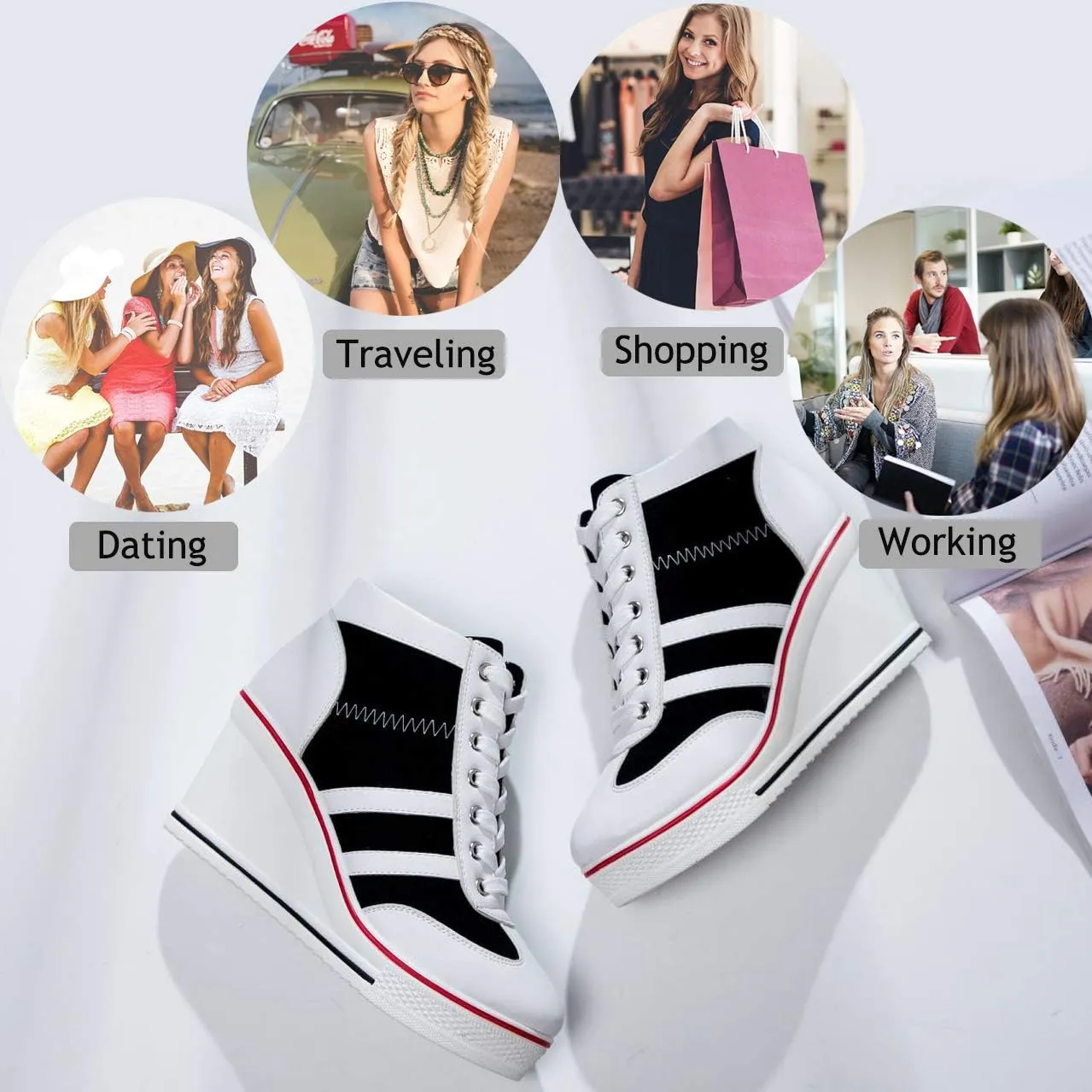 Mei MACLEOD Women Wedge Sneakers Platform Wedge High Heel Sneakers Ankle Booties Casual Canvas Shoes