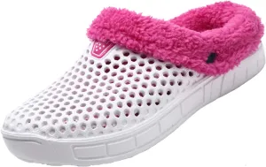 Meidiastra Women's Mens Fur Lined Clogs Waterproof Non Slip Garden Shoes Warm Plush House Slippers Indoor Outdoor Mules