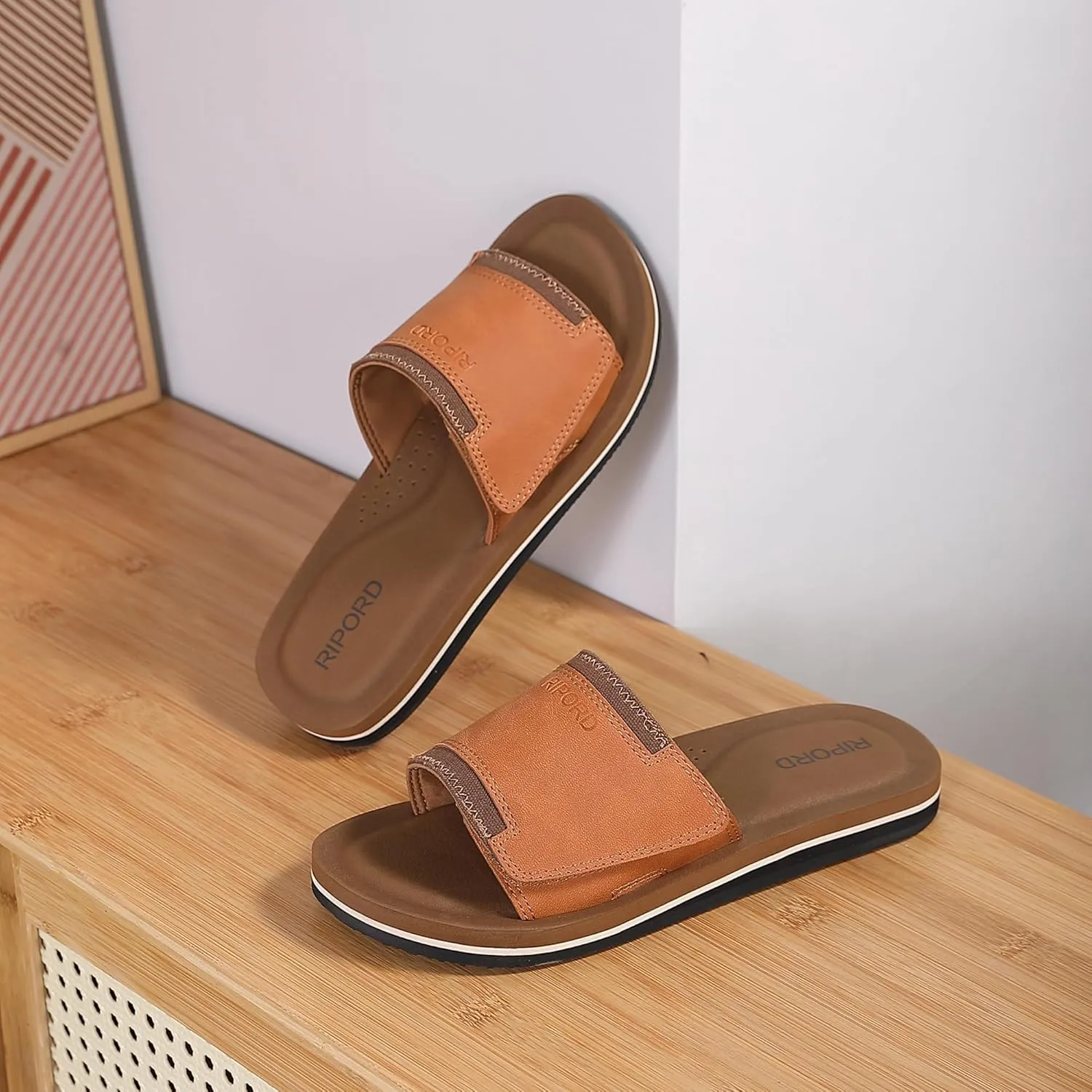 Mens Adjustable Slides Sandals Slip On Sandals Comfortable Athletic Anti-Slip Slides
