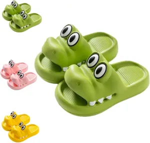Men's and Women's Cartoon Crocodile Slides EVA Sandals Cloud Slippers with Thick Sole Anti-Slip Spa Bath Beach Pool Shower Shoes for Summer