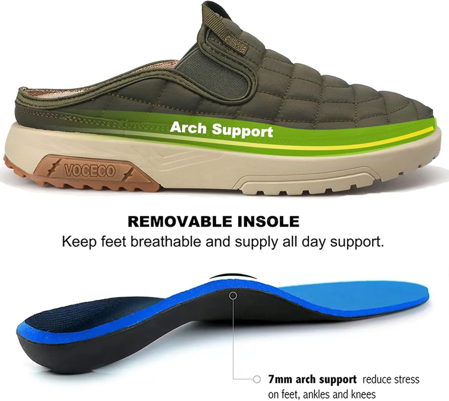 Men's Arch Support Slippers Orthopedic Plantar Fasciitis Relief Slip-On Indoor Outdoor Camping Walking Loafers Casual House Shoes