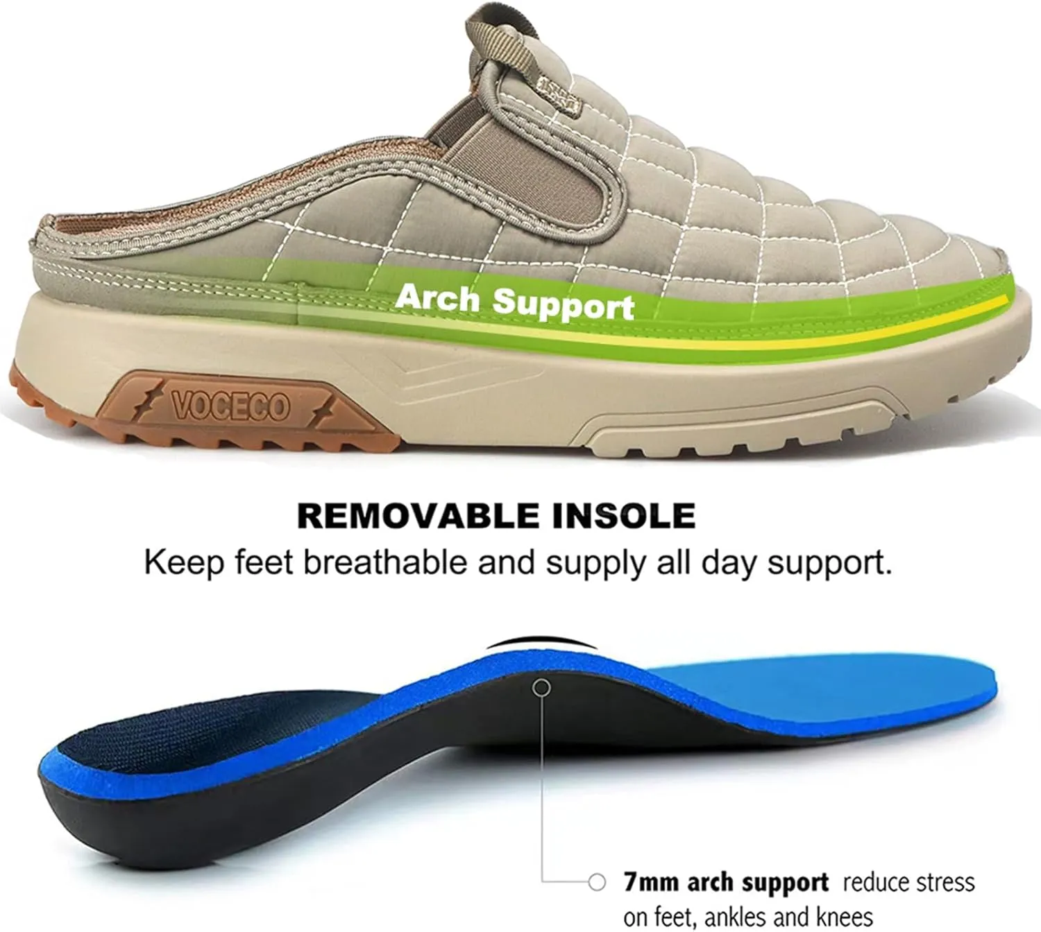 Men's Arch Support Slippers Orthopedic Plantar Fasciitis Relief Slip-On Indoor Outdoor Camping Walking Loafers Casual House Shoes