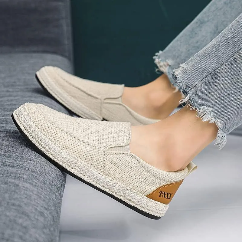 Men's Breathable Canvas Casual Loafers Slip on Sneakers Fisherman's Shoes Cloth Flats Shoes