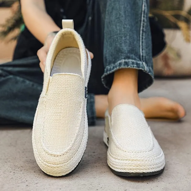 Men's Breathable Canvas Casual Loafers Slip on Sneakers Fisherman's Shoes Cloth Flats Shoes