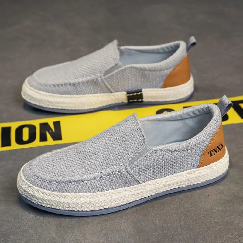 Men's Breathable Canvas Casual Loafers Slip on Sneakers Fisherman's Shoes Cloth Flats Shoes