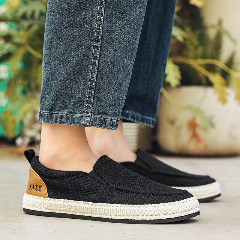 Men's Breathable Canvas Casual Loafers Slip on Sneakers Fisherman's Shoes Cloth Flats Shoes