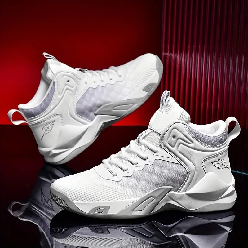 Men's Breathable Lace-Up Basketball Shoes – High-Top Training & Competition Sneakers with Cushioned Shock Absorption