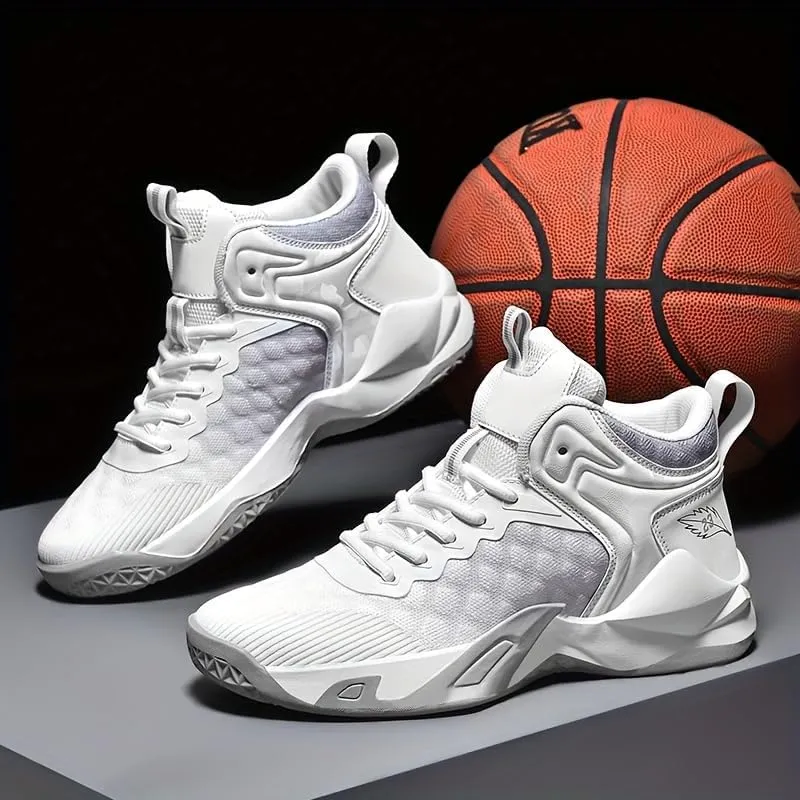 Men's Breathable Lace-Up Basketball Shoes – High-Top Training & Competition Sneakers with Cushioned Shock Absorption
