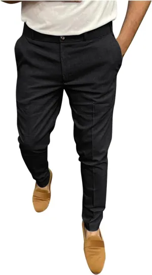 Mens Business Casual Pants Slim Fit Cotton Lightweight Straight Leg Pants with Pockets Retro Skinny Work Pants